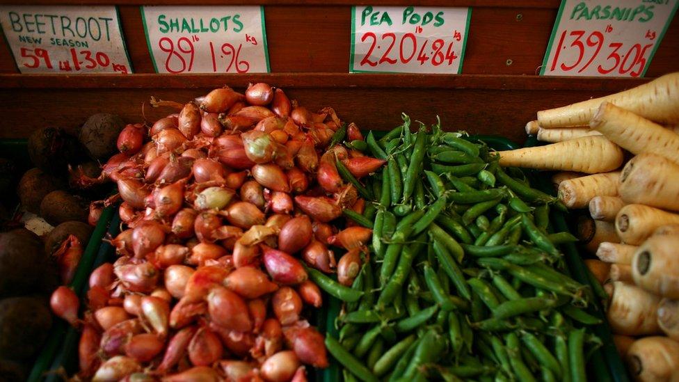 Fruit and veg is displayed with both metric and imperial measures in a Glasgow grocers