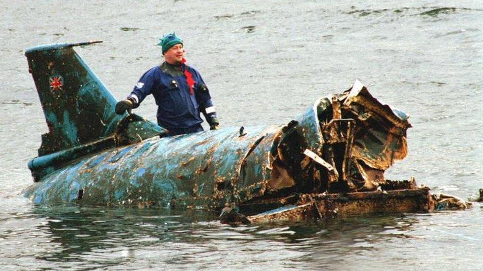 Engineer Bill Smith with the salvaged wreckage in 2001