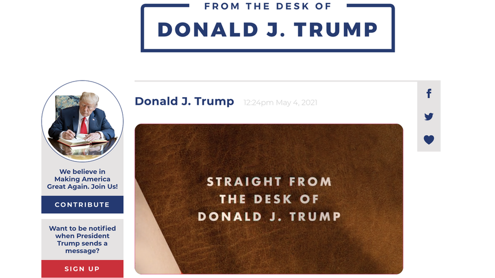 From the desk of Donald J Trump website