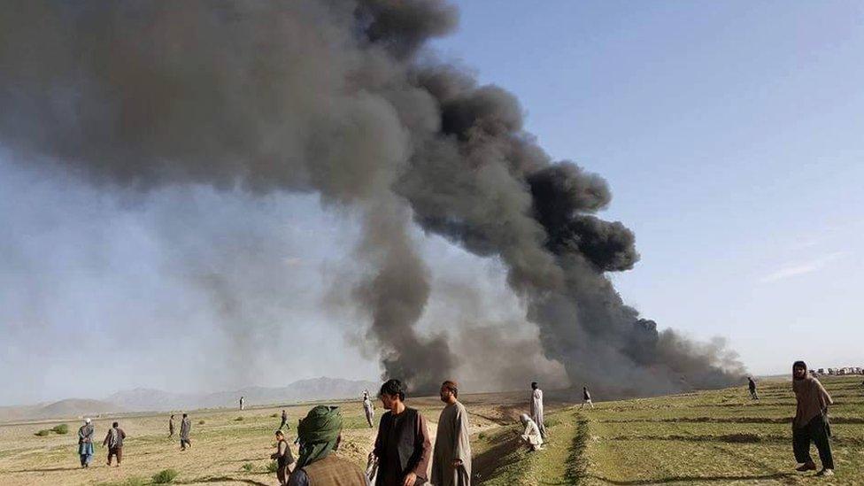 Scene of a crash involving two buses and a fuel tanker in Afghanistan - 8 May 2016