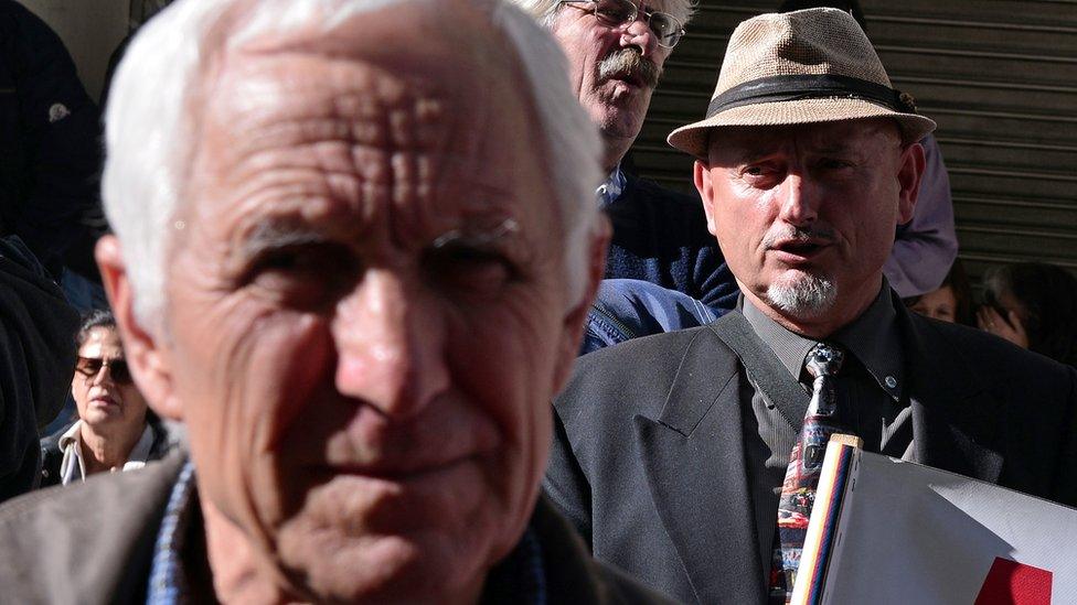 Greek pensioners in Athens protesting against pension cuts