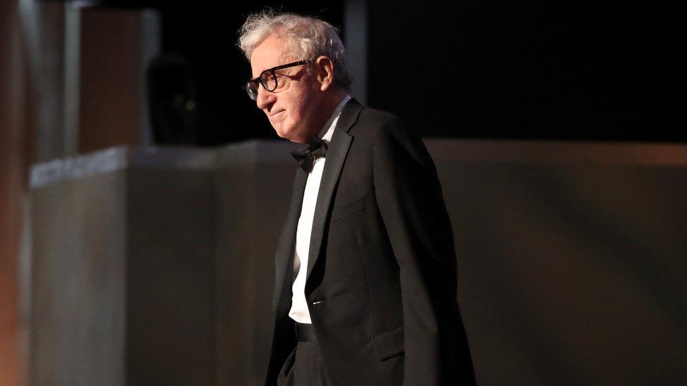 Woody Allen on stage at an Award Gala in Hollywood