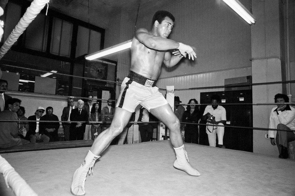 Muhammad Ali trains at Gleason's ahead of a championship bout in 1976