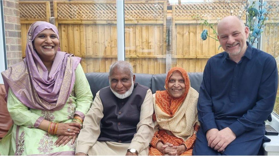 From left to right: Dr Hajra Usmani, her parents and her husband Julian