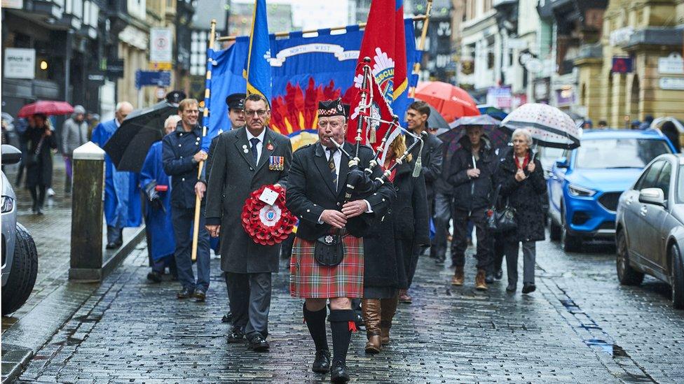 Piper leads the procession to Foregate Street