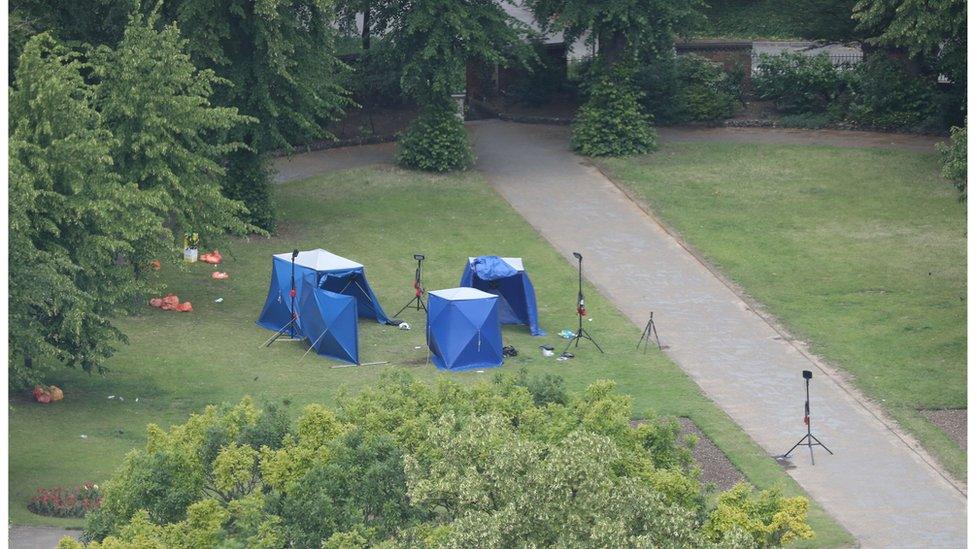 Police forensic tents after the attack