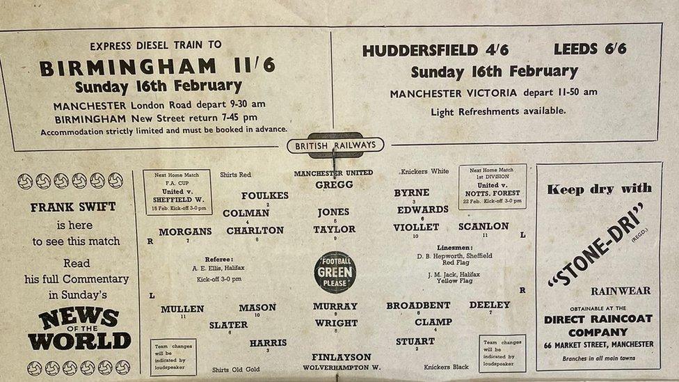 Team sheet for the cancelled Manchester United v Wolverhampton Wolves game