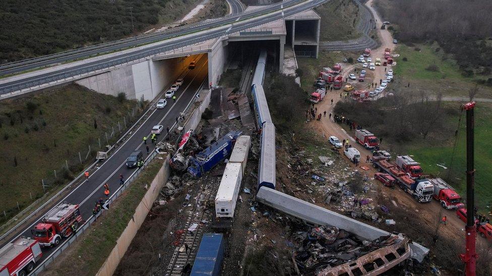 The wreckage of two trains shows both trains were on the same track when they collided