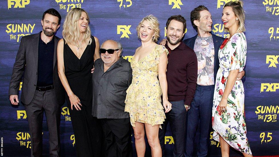 Rob McElhenneny with It's Always Sunny in Philadelphia co-stars Kaitlin Olson, Danny DeVito, Mary Elizabeth Ellis, Charlie Day, Glenn Howerton and Jill Latiano