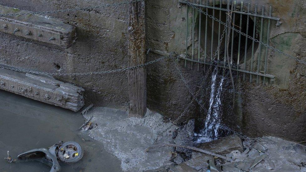 A sewage overflow outlet discharges into the River Thames on November 16, 2022 in Putney, England.