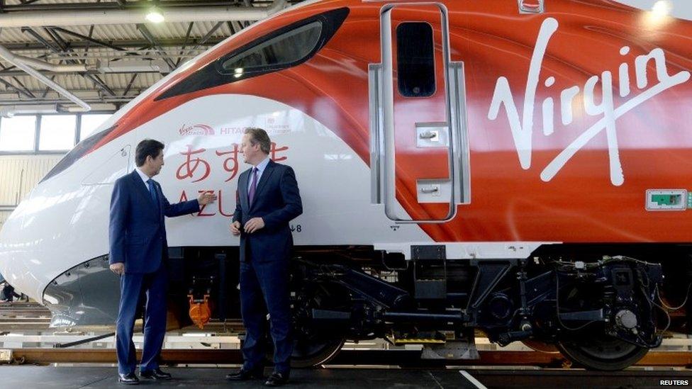 David Cameron and Japanese counterpart Shinzo Abe on a visit to a Hitachi factory last month