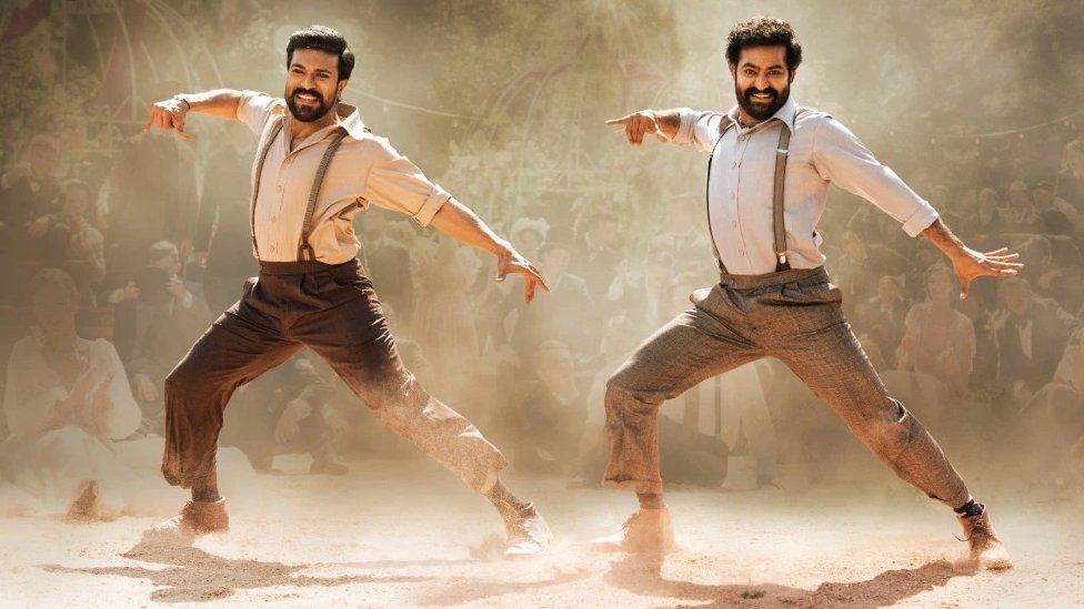 Ram Charan and Jr NTR seen wearing suspenders in Naatu Naatu