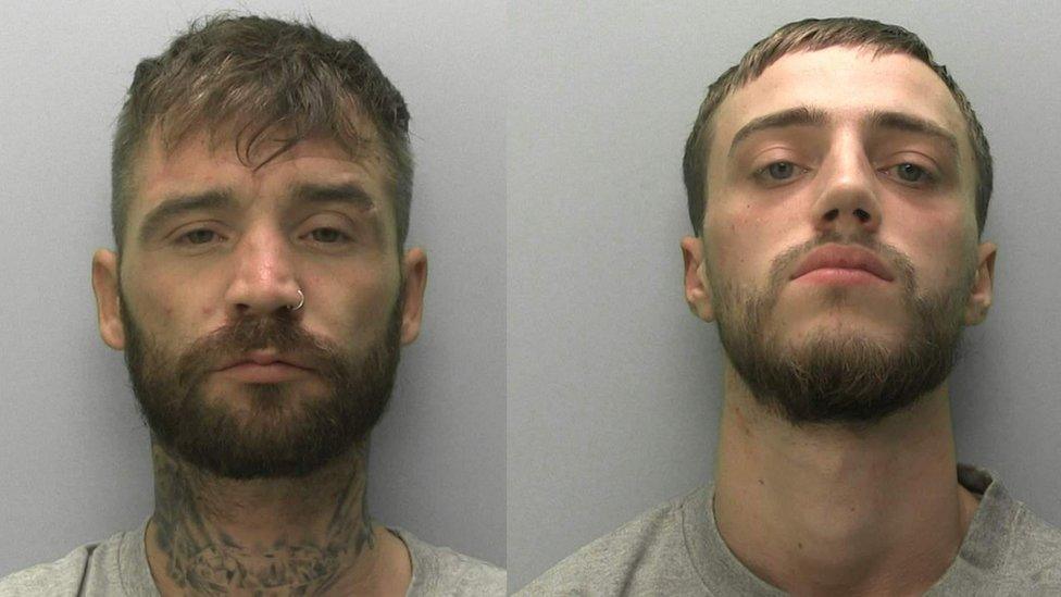 Police mugshots of Leigh Papps (L) and George Gadsby (R)