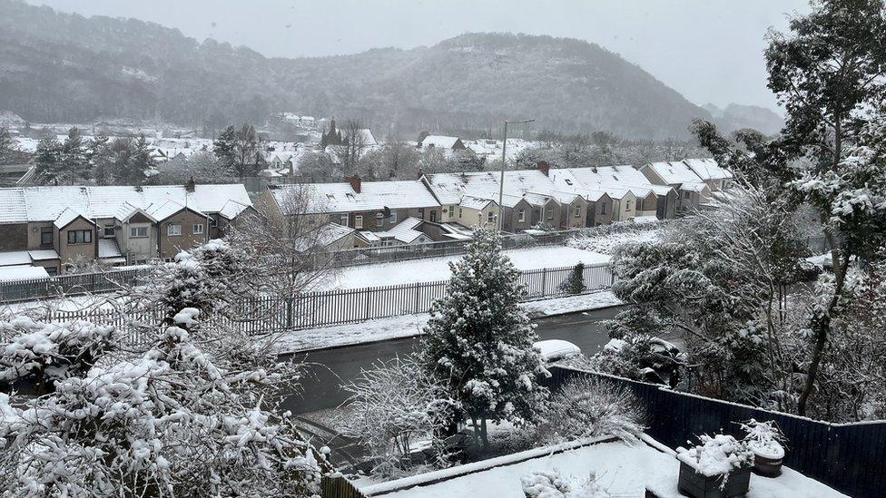 Pontypridd covered by snow this morning