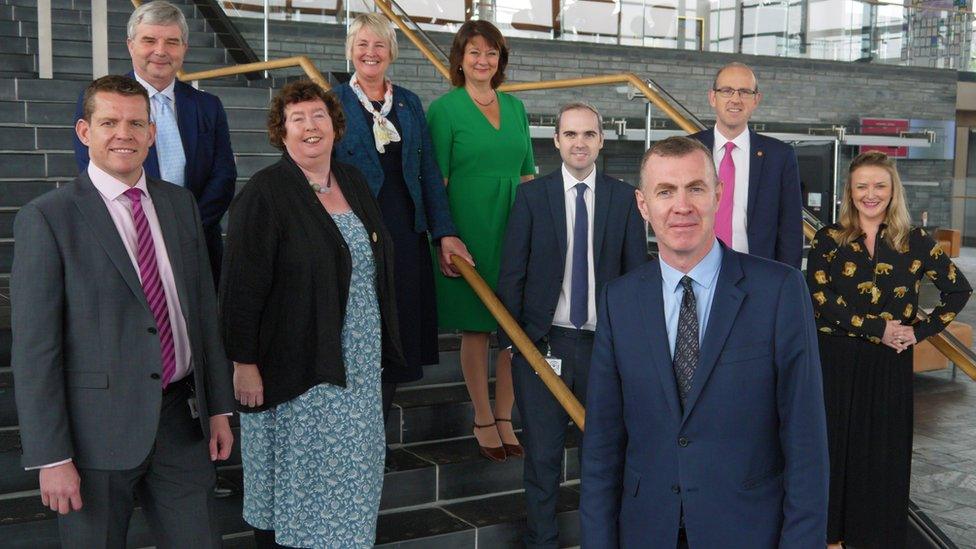 Steffan Lewis with Plaid Cymru colleagues in October 2018