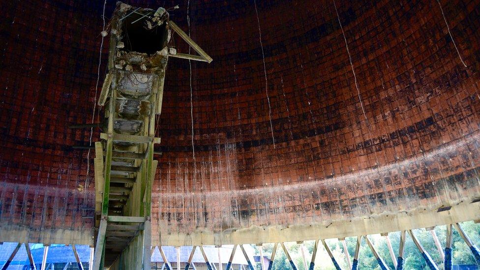 Inside one of the cooling towers