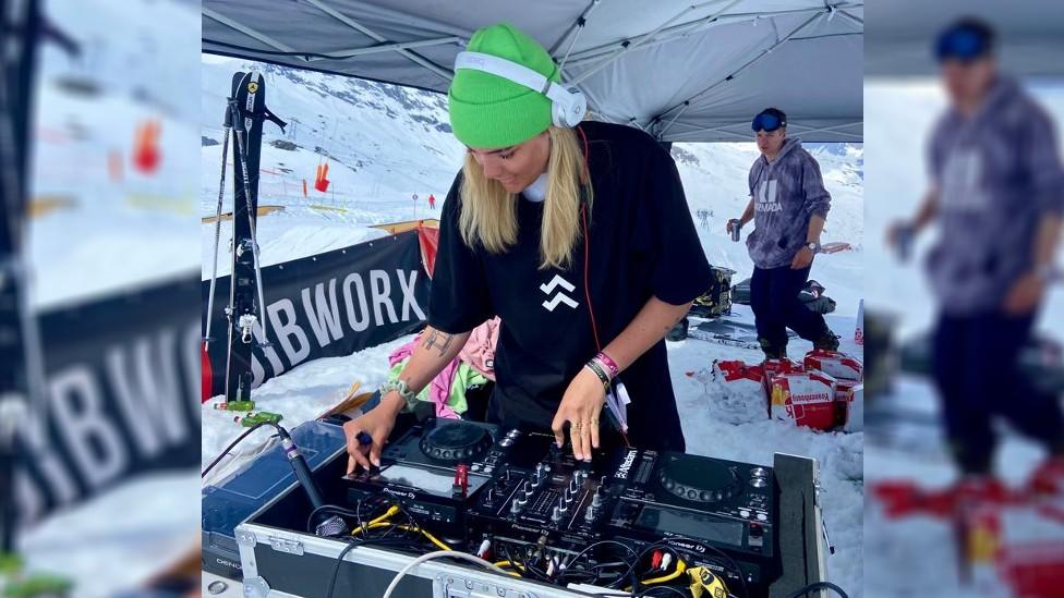 Female DJing in French Alps