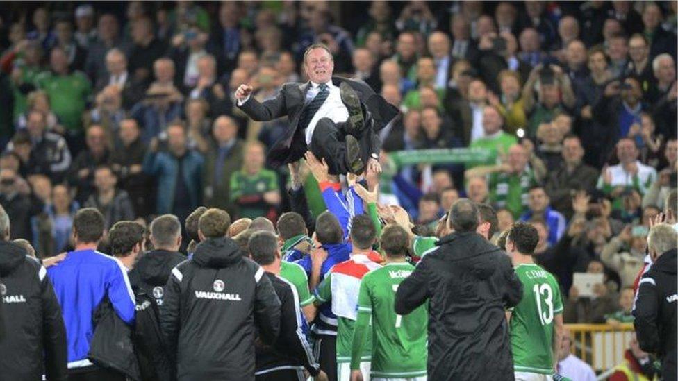 The NI Northern Ireland team after its victory over Greece