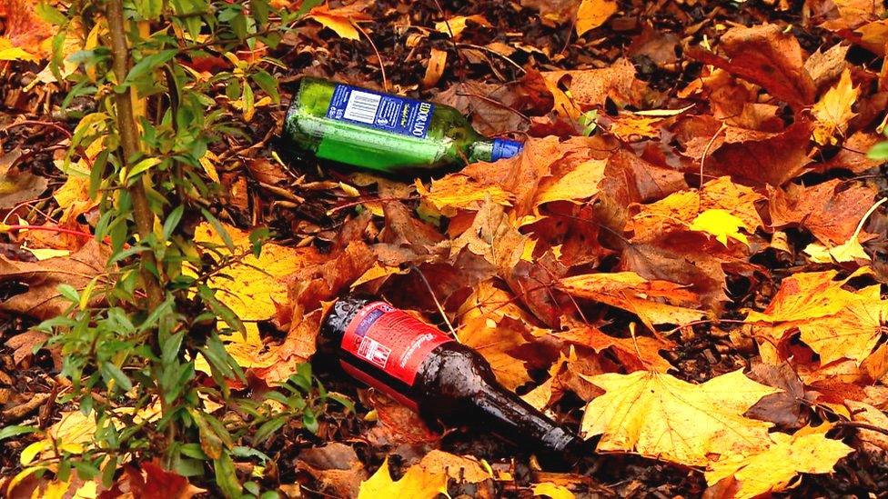 Discarded alcohol bottles