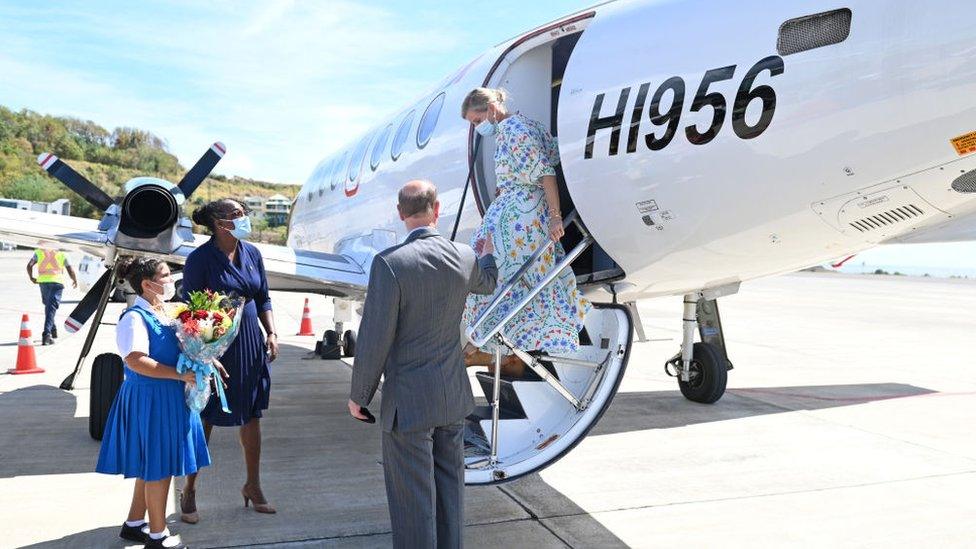 Sophie, Countess of Wessex and Prince Edward, Earl of Wessex arrive in Argyle, Saint Vincent and The Grenadines