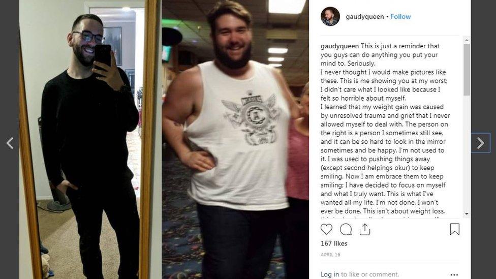 Two pictures of Joey Morganelli next to one another showing his weight loss