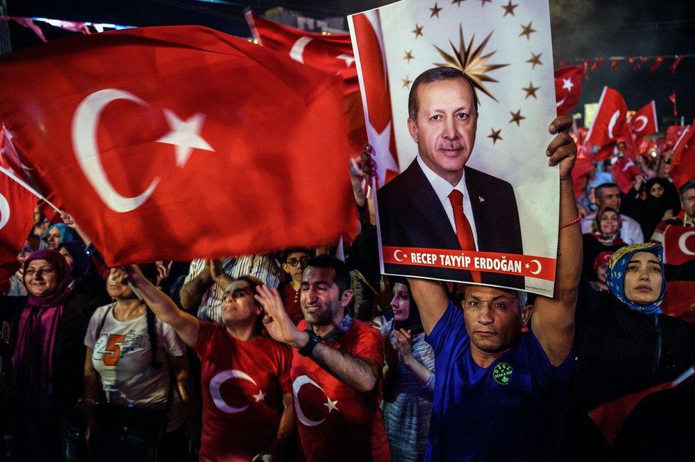 Pro-Erdogan rally against coup plotters in Istanbul, 23 Jul 16