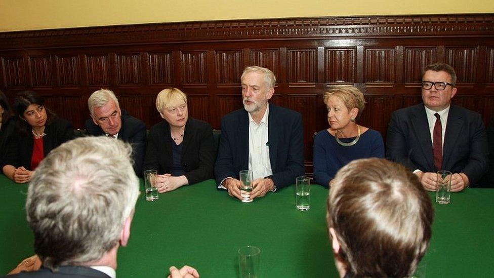 Jeremy Corbyn at his first shadow cabinet meeting