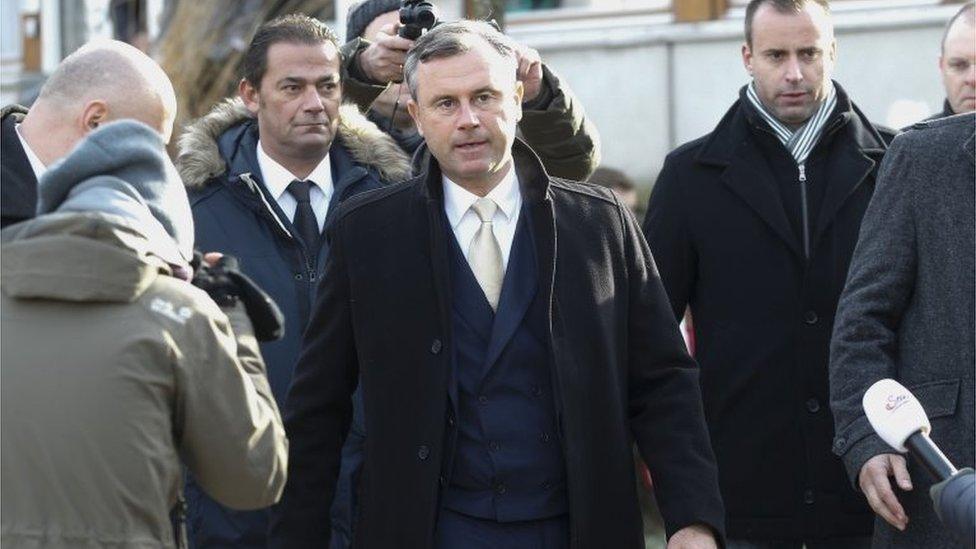 Far-right presidential candidate in Austria, Norbert Hofer, arrives at a polling station in Austria, 4 December 2016