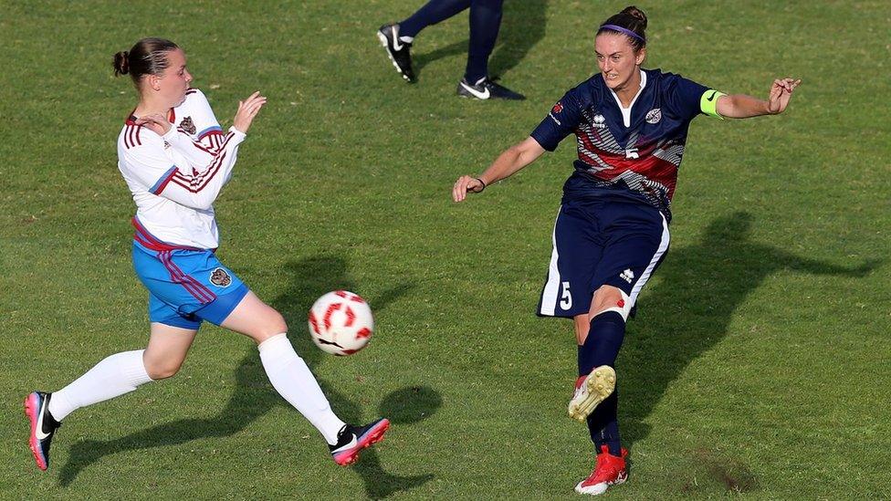 Claire Stancliffe (right) representing Great Britain at the Deaflympics in 2017