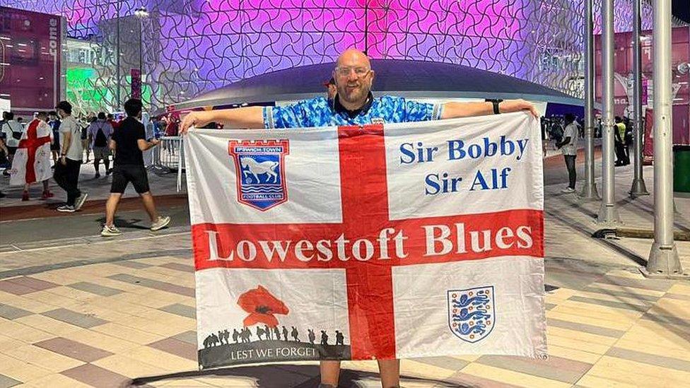 Jonny Halstein with his flag at World Cup