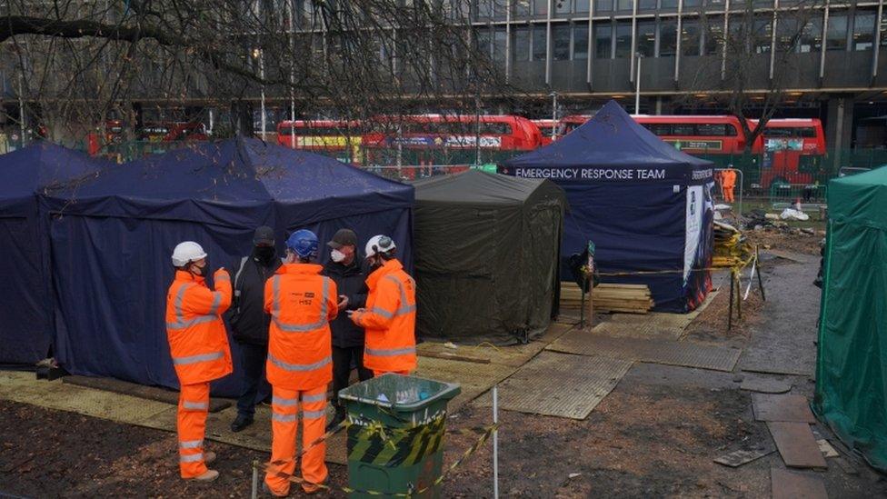 HS2 Rebellion encampment in Euston Square Gardens