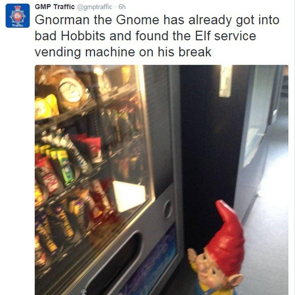 Gnorman the gnome at the vending machine