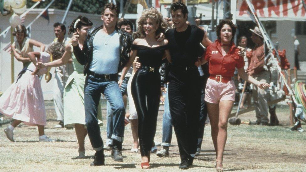 John Travolta and Olivia Newton-John in the final scene of Grease