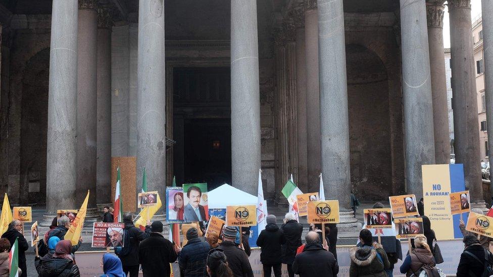 Protests against Iran's President Hassan Rouhani in Rome