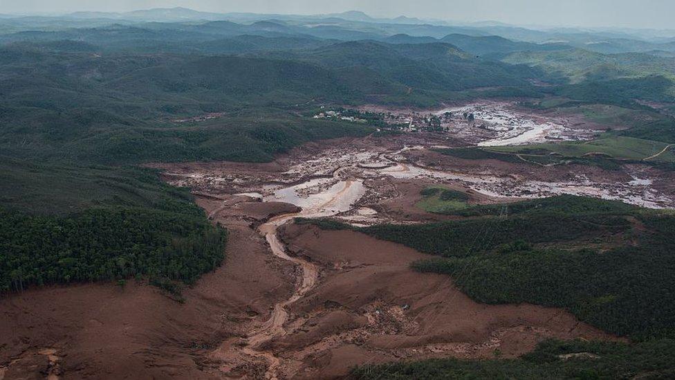 View of mud flow after Samarco dam collapse