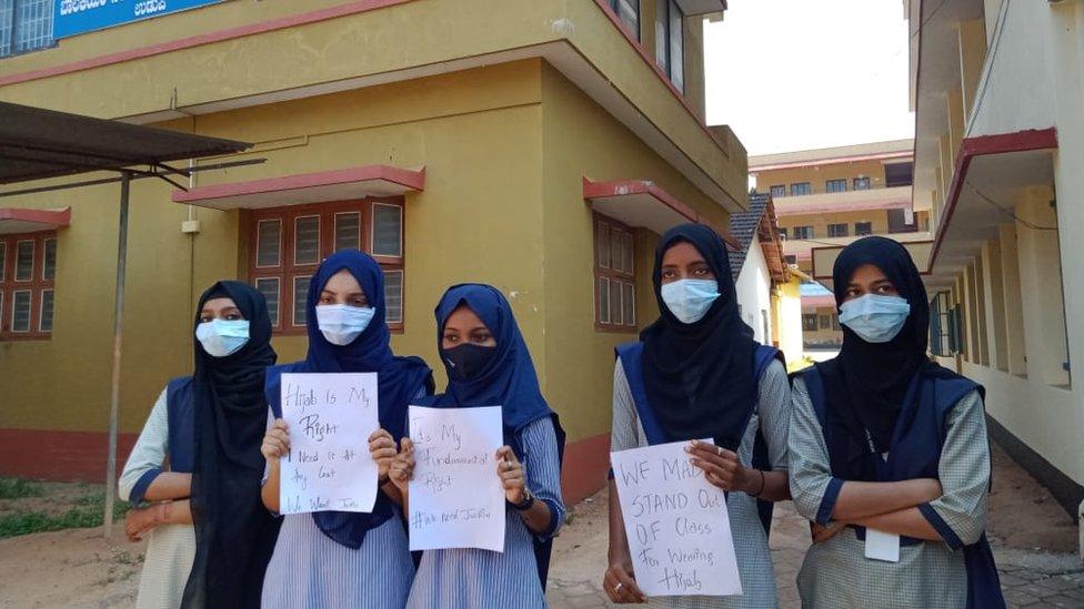 Protesters at the Udupi government college