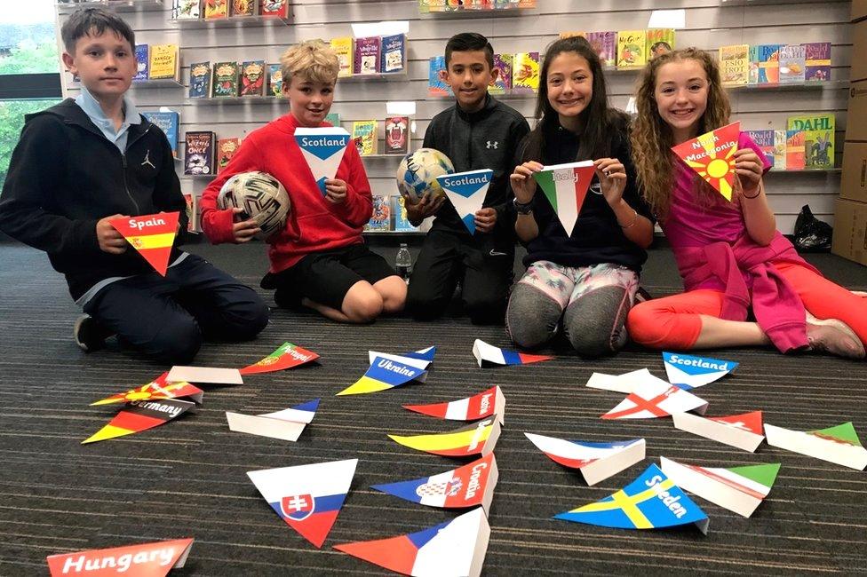 Pupils with bunting