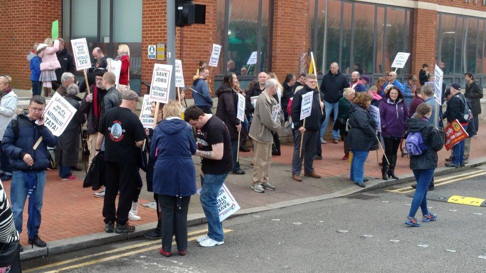 Steel protesters in Cardiff Bay