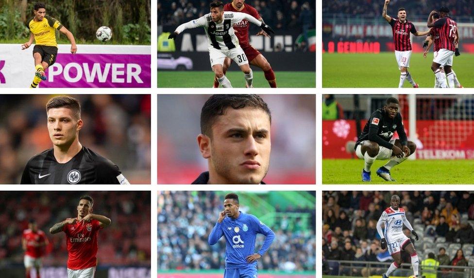 Achraf Hakimi, Dortmund. Rodrigo Bentancur, Juventus. Patrick Cutrone, Milan. Luka Jovic, Eintracht Frankfurt. Davide Calabria, Milan. Dayot Upamecano (RB Leipzig). Grimaldo, Benfica. Éder Militão, Porto. Ferland Mendy, Lyon.