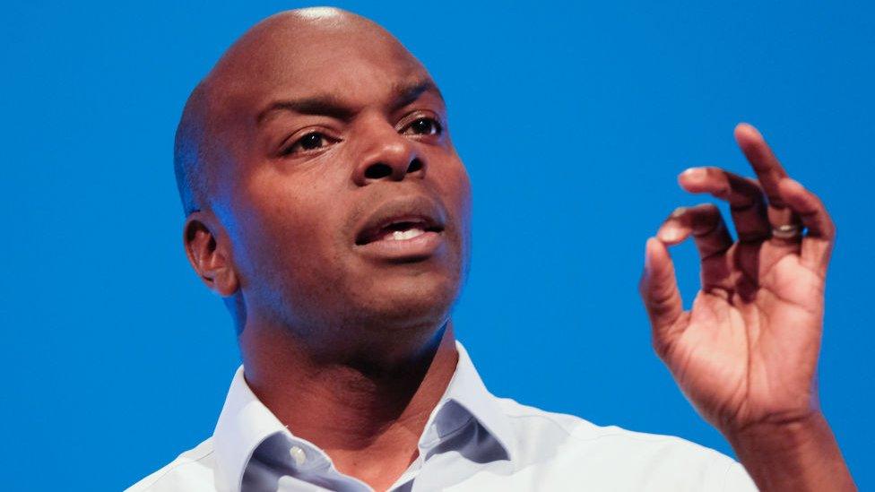 Shaun Bailey. Conservative candidate for the Mayor of London delivers a speech on the third day of the Conservative Party Conference