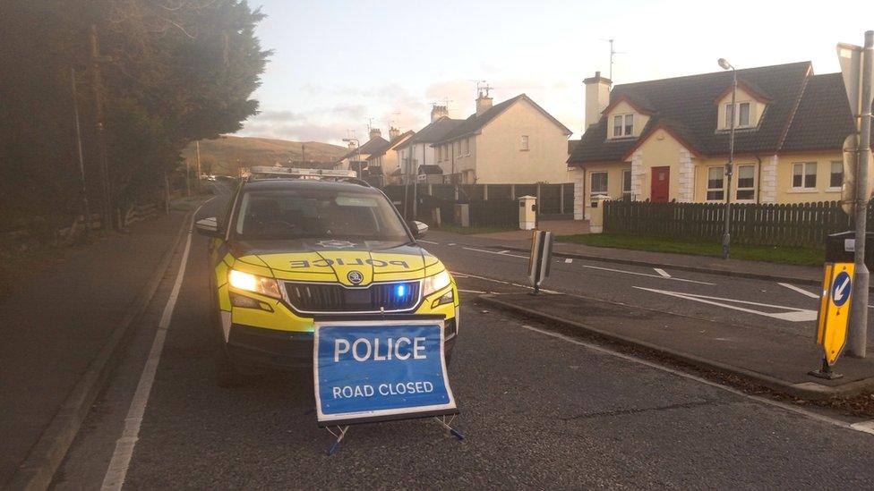 Police car at Mayobridge crash scene