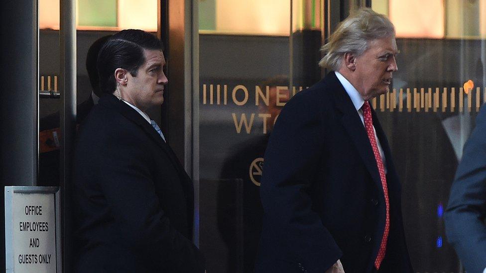 President-elect Donald Trump leaves One World Trade Center after a meeting with editors at Conde Nast on January 6, 2017 in New York