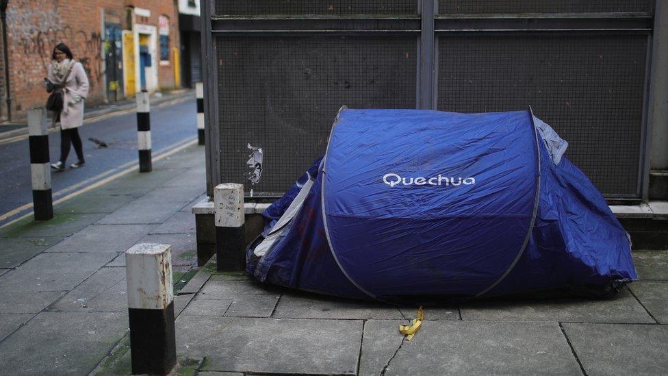 Homeless person in tent