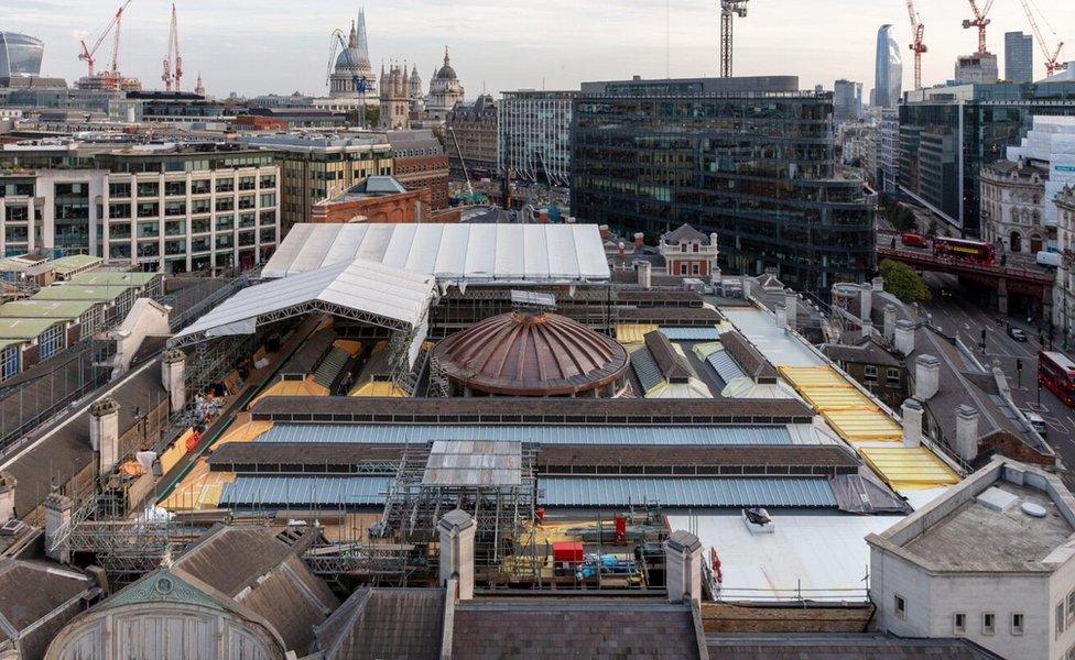 Aerial shot of Smithfield Market building works