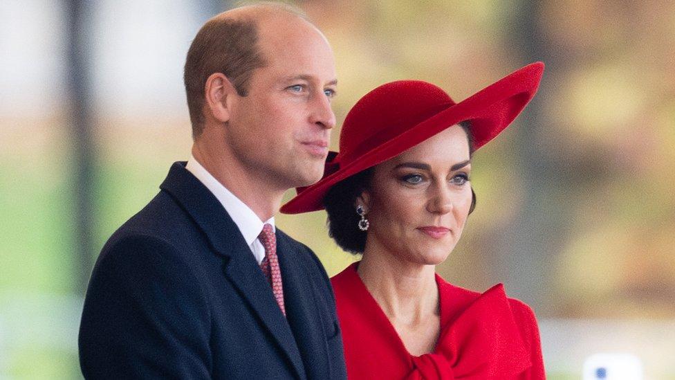 Prince William, Prince of Wales and Catherine, Princess of Wales attend a ceremonial welcome for The President and the First Lady of the Republic of Korea at Horse Guards Parade in November