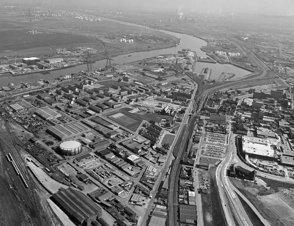 Aerial view of Middlesbrough in 1981