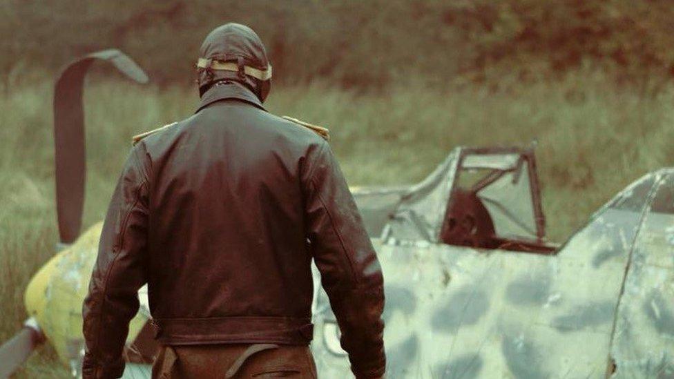 A replica of a German Mescherschmitt plane, used as part of a re-enactment of a fighter plane crash and rescue