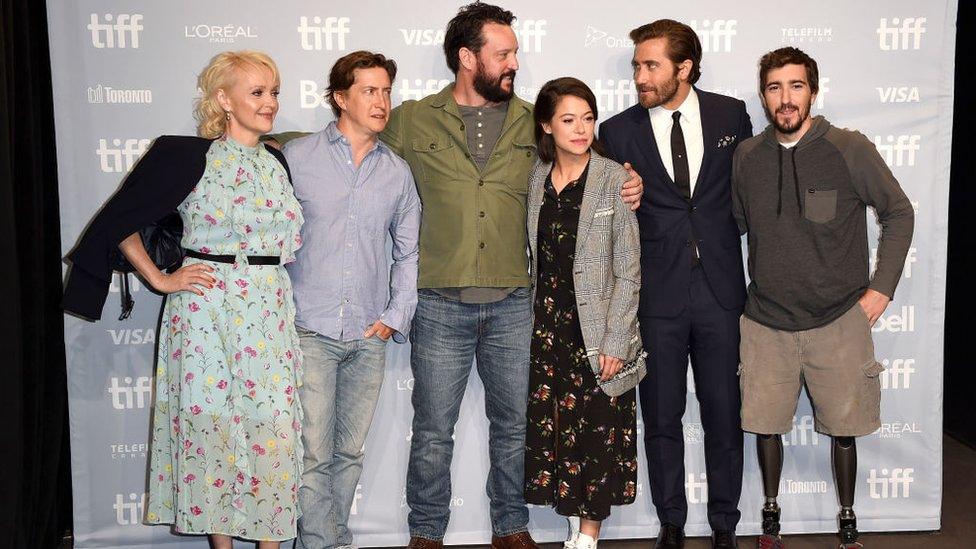 Miranda Richardson, director David Gordon, screenwriter John Pollono, Tatiana Maslany, Jake Gyllenhaal and Jeff Bauman