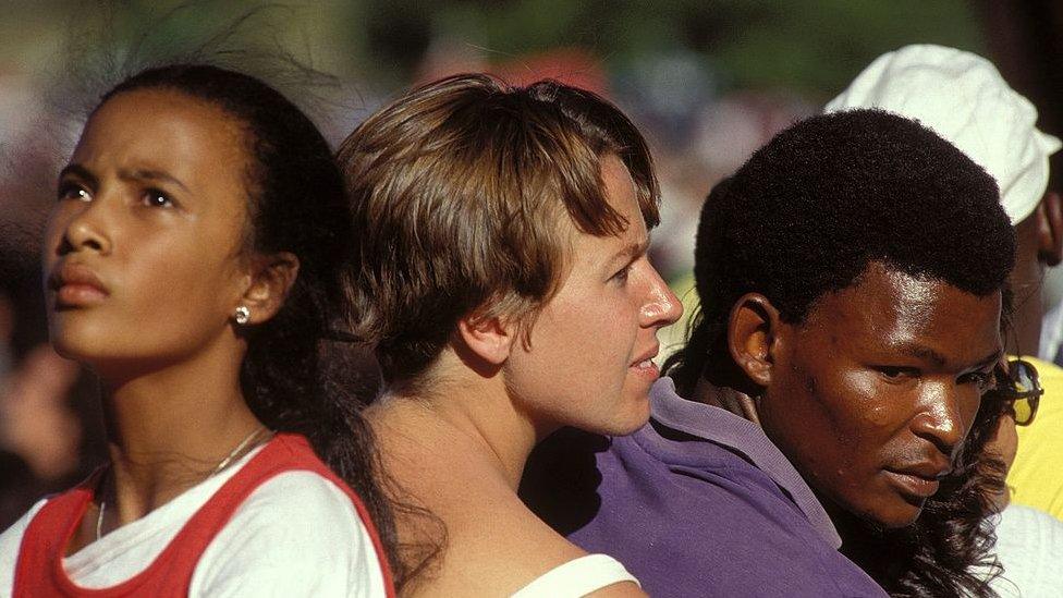 Nelson Mandela's liberation in South Africa on February 11, 1990 - Mandela's supporters.