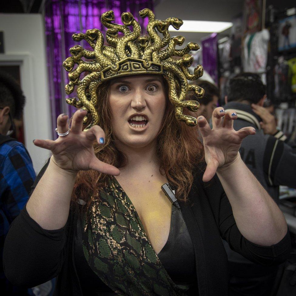 Woman dressed up as Medusa